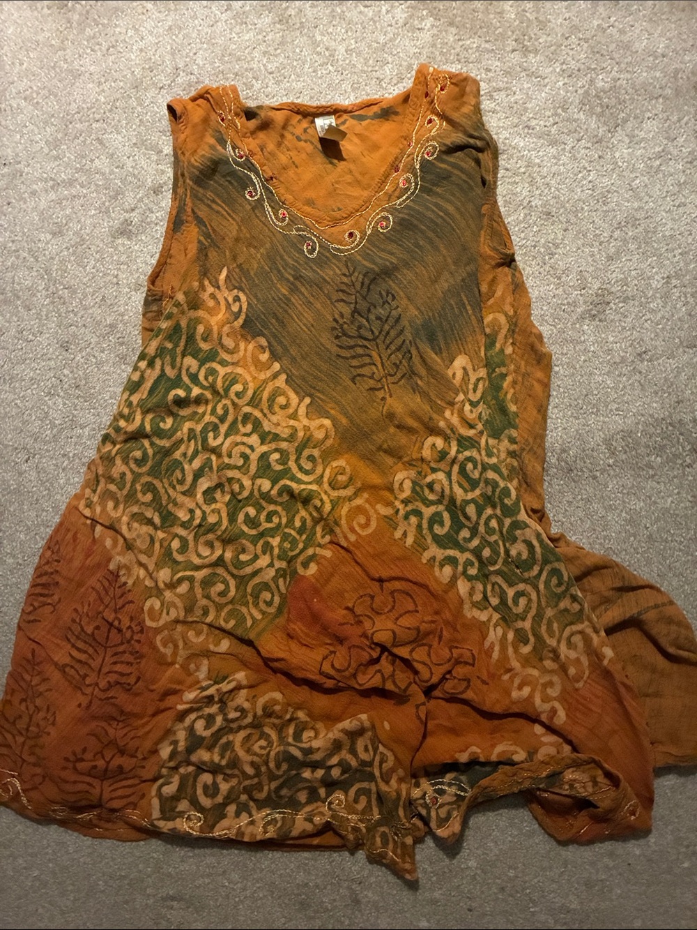 India Boutique Orange Green Patterned V-Neck Tunic Top